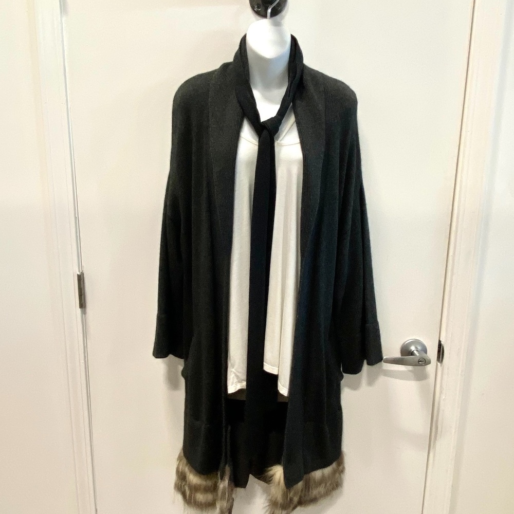 Hotel Particulier Silver Fox Fur Cashmere Cardigan With Scarf & Detachable Fur